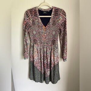 Anthropologie Maeve Multicolor Bohemian Floral Smocked Mini Dress Small